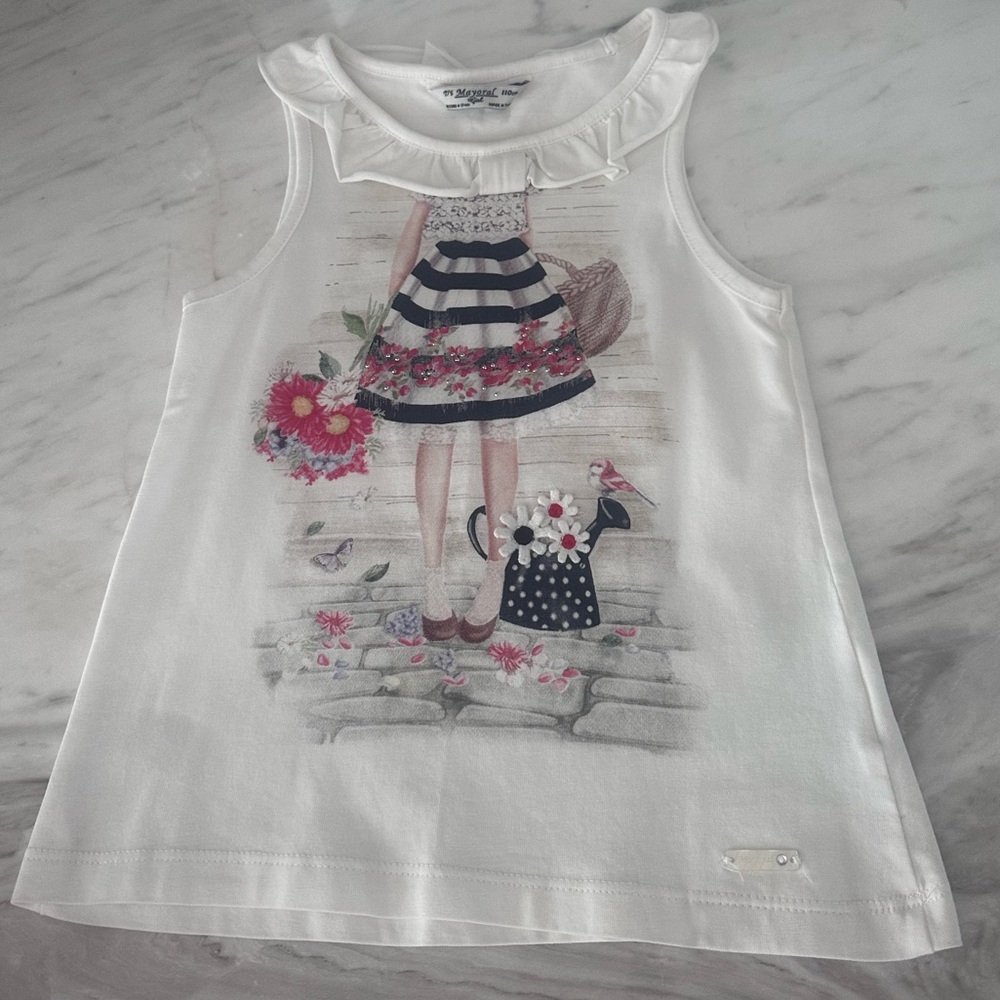 Girls' White Mayoral Sleeveless Top with Floral Print